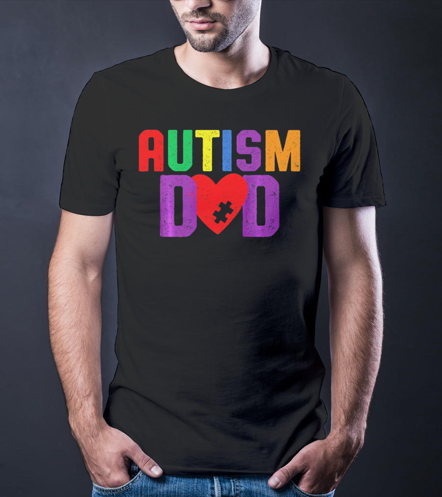 AUTISM DAD Heart Puzzle Awareness T-Shirt
