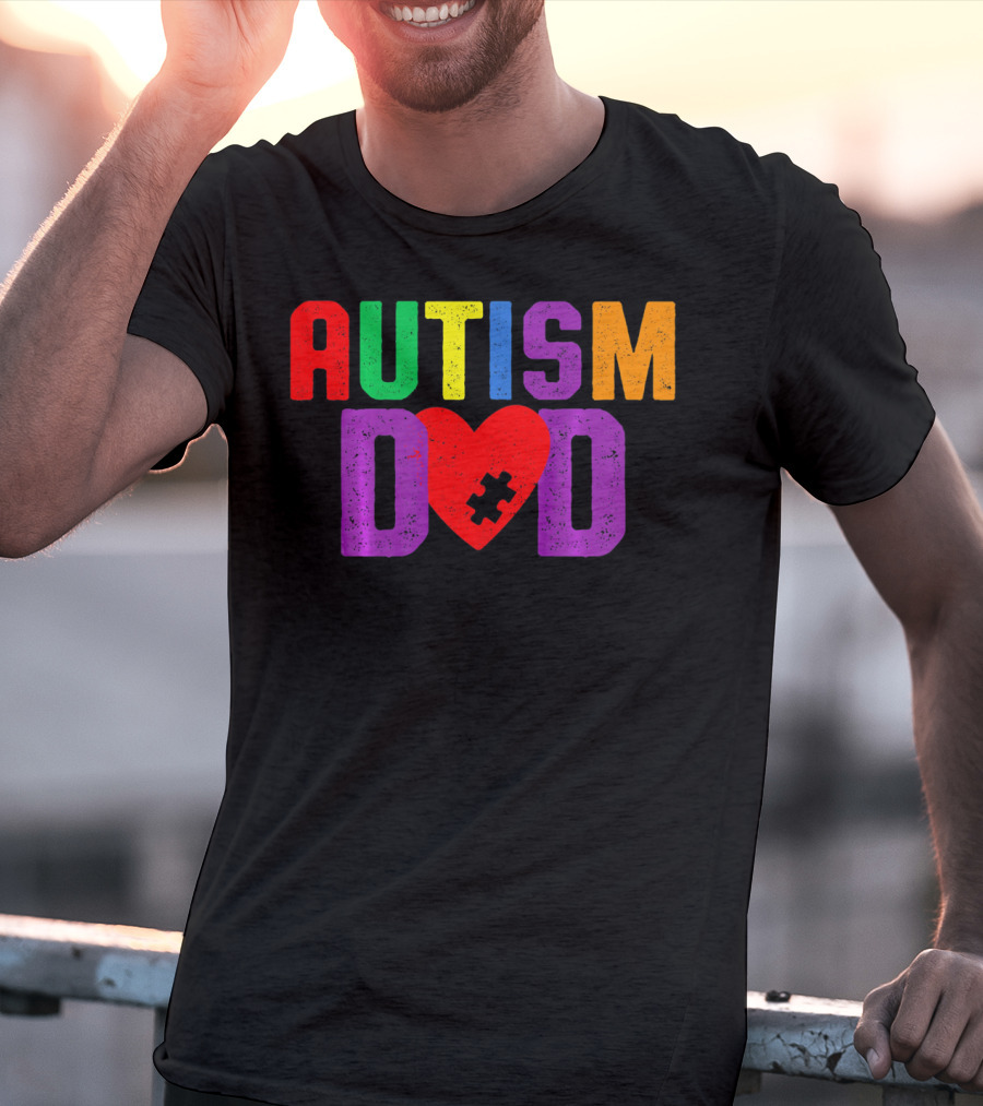 AUTISM DAD Heart Puzzle Awareness T-Shirt
