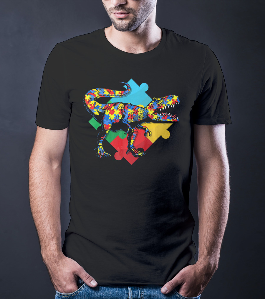 Autism Awareness Dinosaur Puzzle Piece Rex T-Shirt