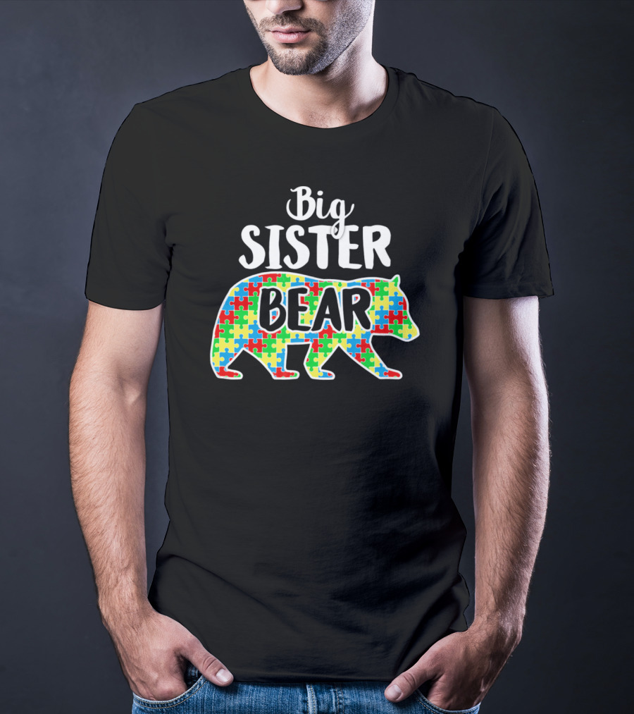 Big Sister Bear Autism Awareness Puzzle T-Shirt