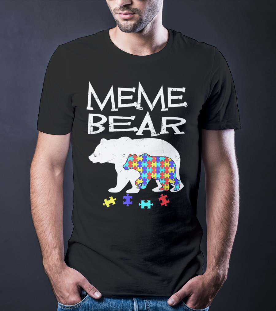 Meme Bear Autism Awareness Puzzle Piece Bear T-Shirt