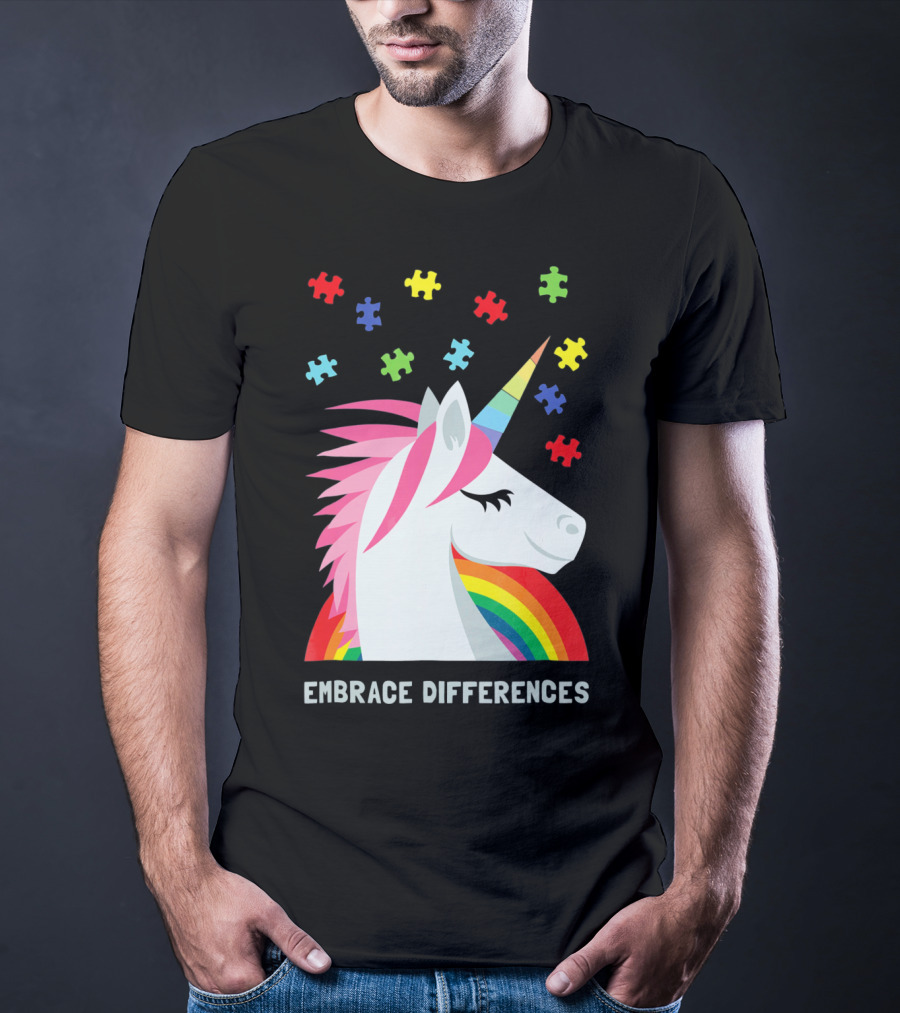 Embrace Differences Unicorn Rainbow Autism Awareness T-Shirt