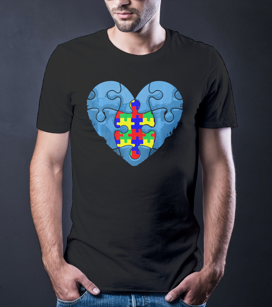 Love Doesn't Need Words Heart Puzzle Autism Awareness T-Shirt