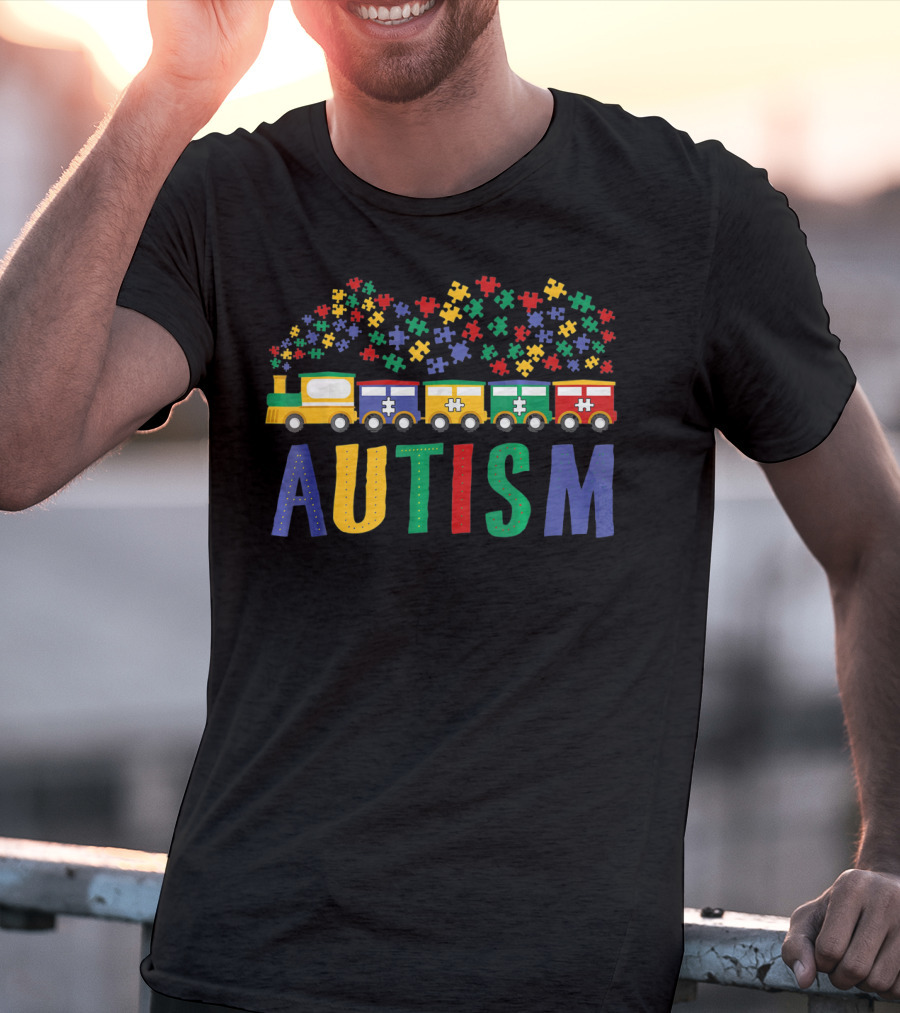 Autism Awareness Puzzle Piece Train Colorful T-Shirt