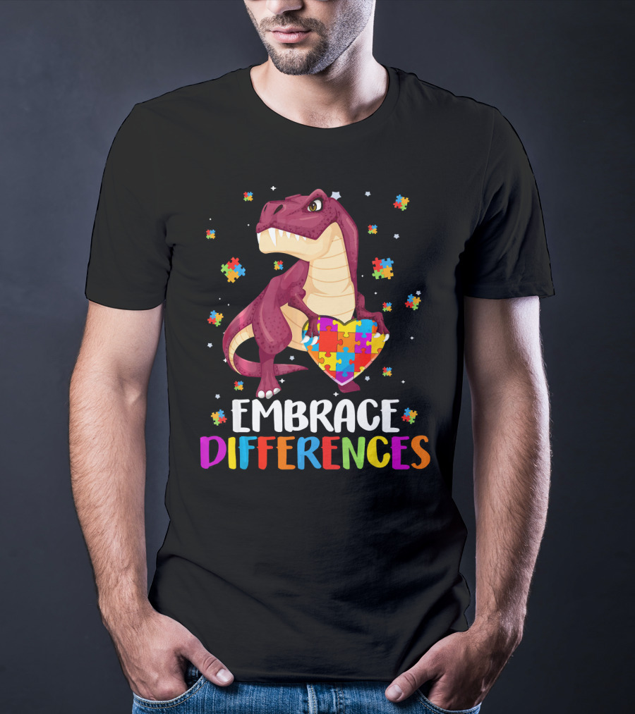 Embrace Differences Dinosaur Puzzle Pieces Autism Awareness T-Shirt