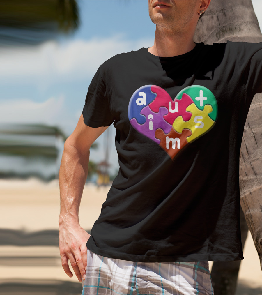 Autism Awareness Heart Puzzle Pieces Love Smile Colorful T-Shirt