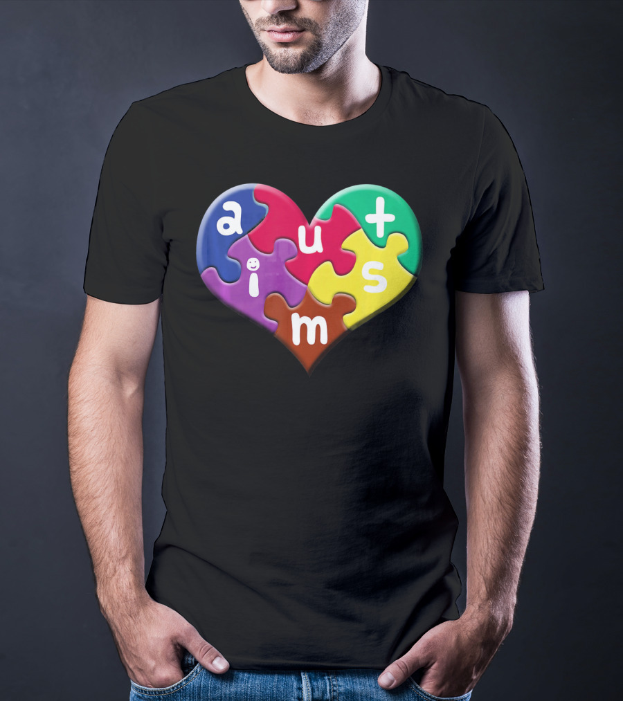 Autism Awareness Heart Puzzle Pieces Love Smile Colorful T-Shirt