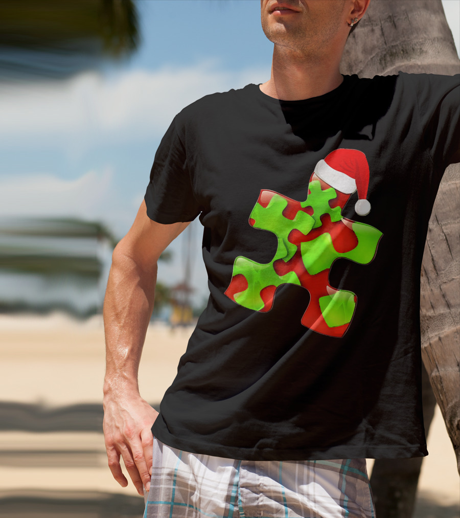 Funny Santa Claus Puzzle Piece Autism Awareness T-Shirt