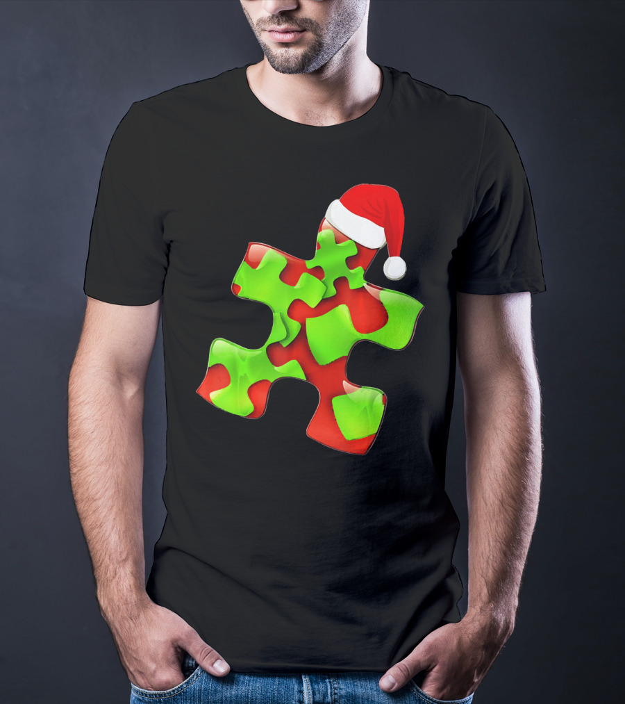 Funny Santa Claus Puzzle Piece Autism Awareness T-Shirt