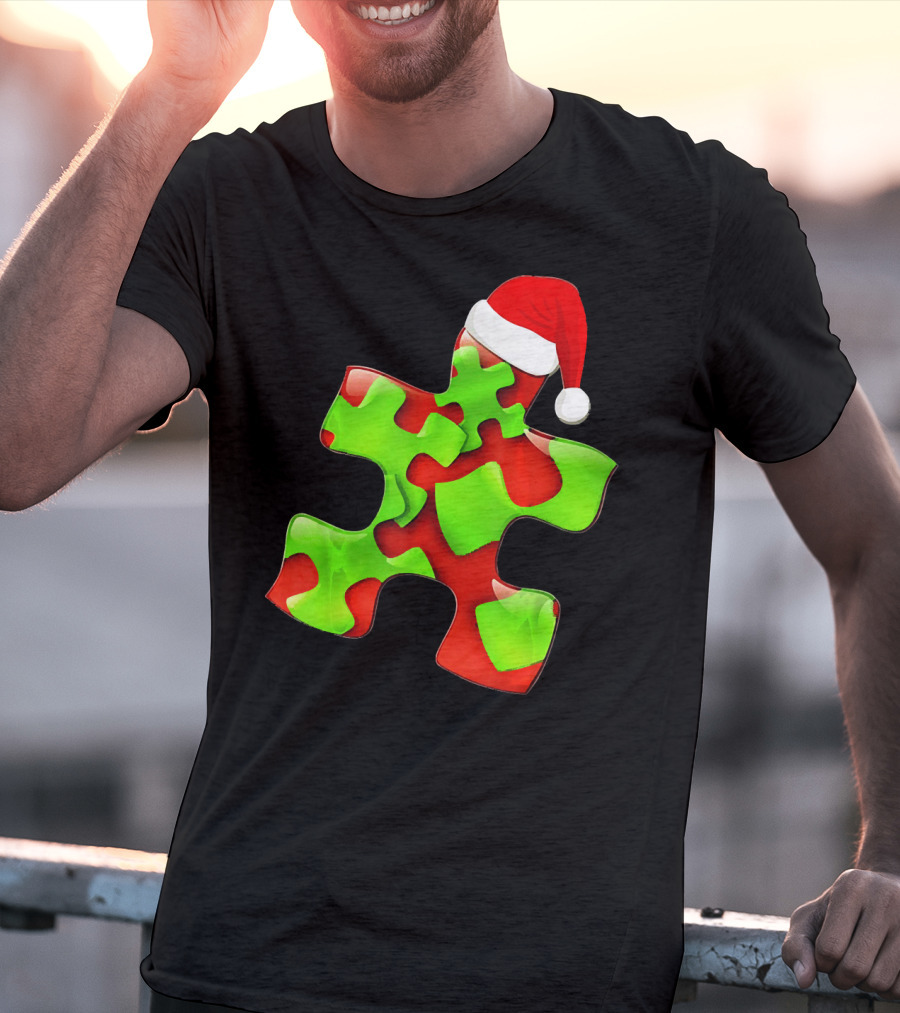 Funny Santa Claus Puzzle Piece Autism Awareness T-Shirt