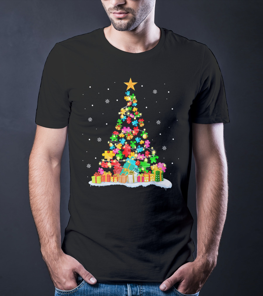 Autism Awareness Puzzle Piece Christmas Tree Holiday T-Shirt