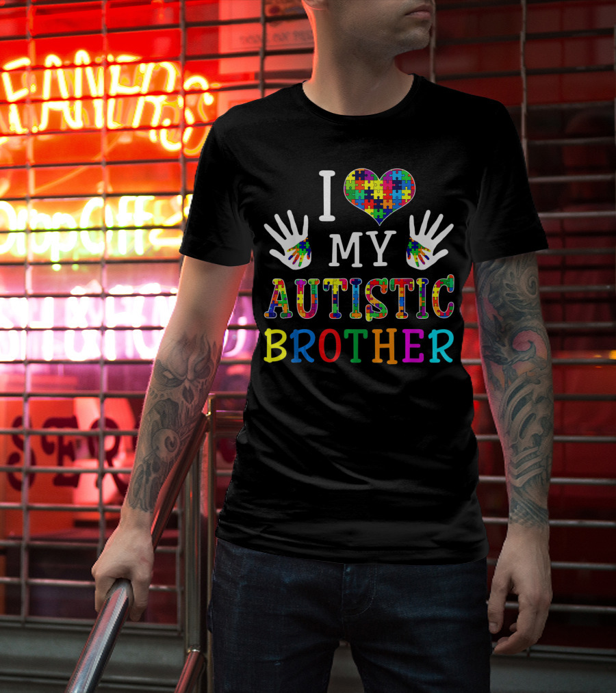 I Love My Autistic Brother Puzzle Piece Autism Awareness T-Shirt