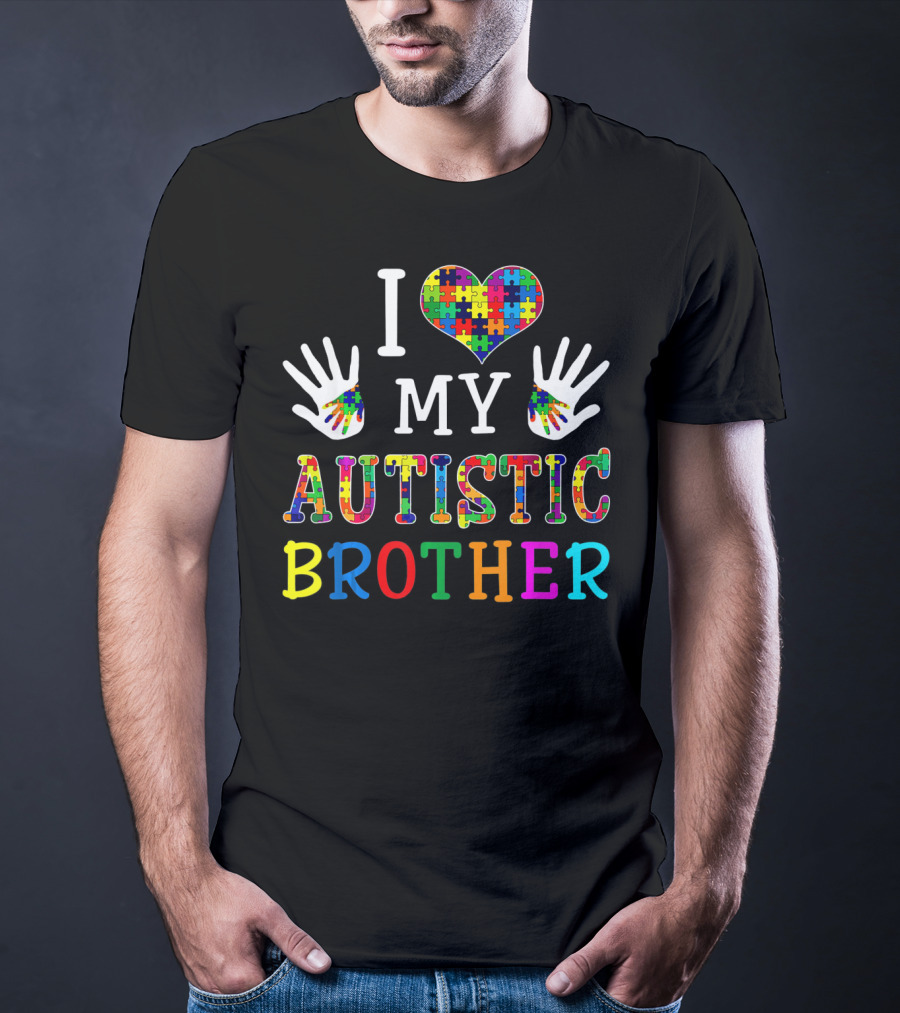 I Love My Autistic Brother Puzzle Piece Autism Awareness T-Shirt