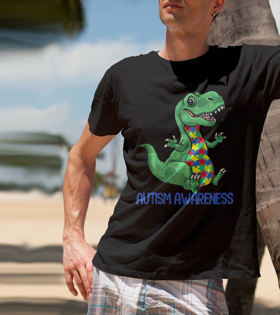 Autism Awareness T Rex Puzzle Pieces Boy T-Shirt