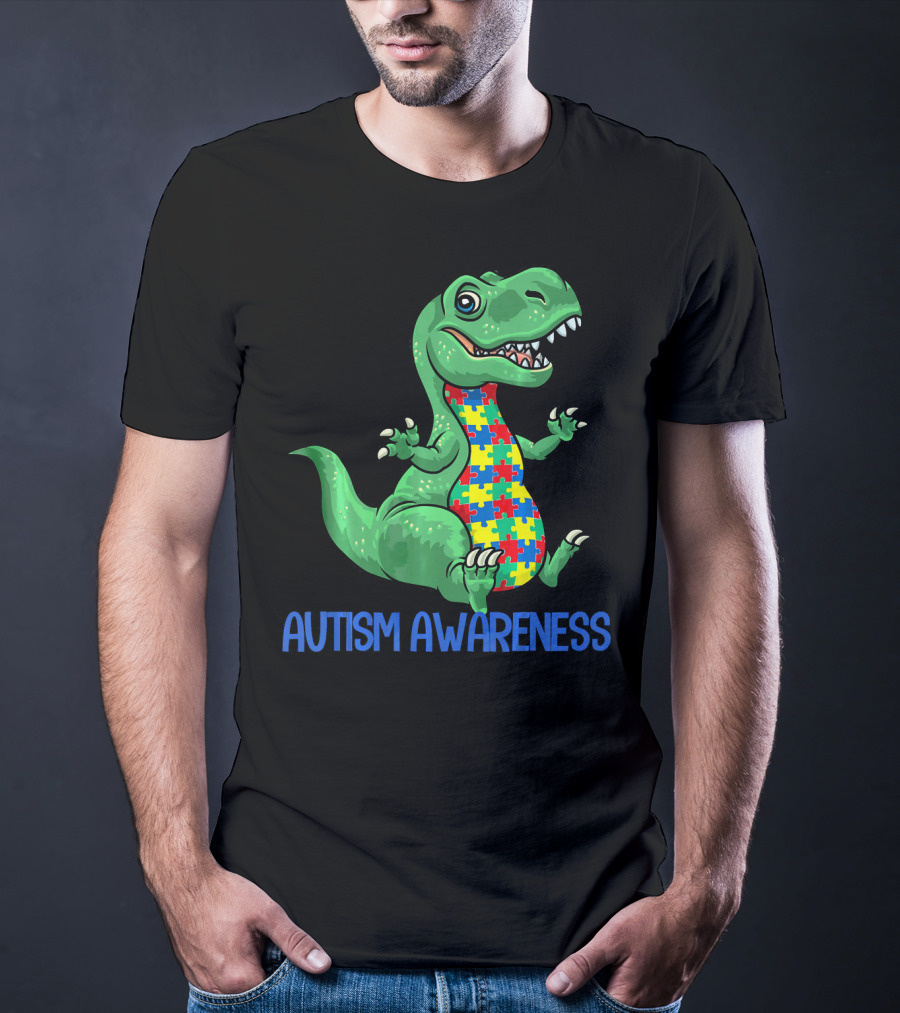 Autism Awareness T Rex Puzzle Pieces Boy T-Shirt