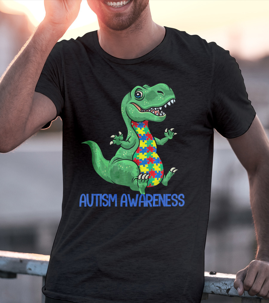 Autism Awareness T Rex Puzzle Pieces Boy T-Shirt