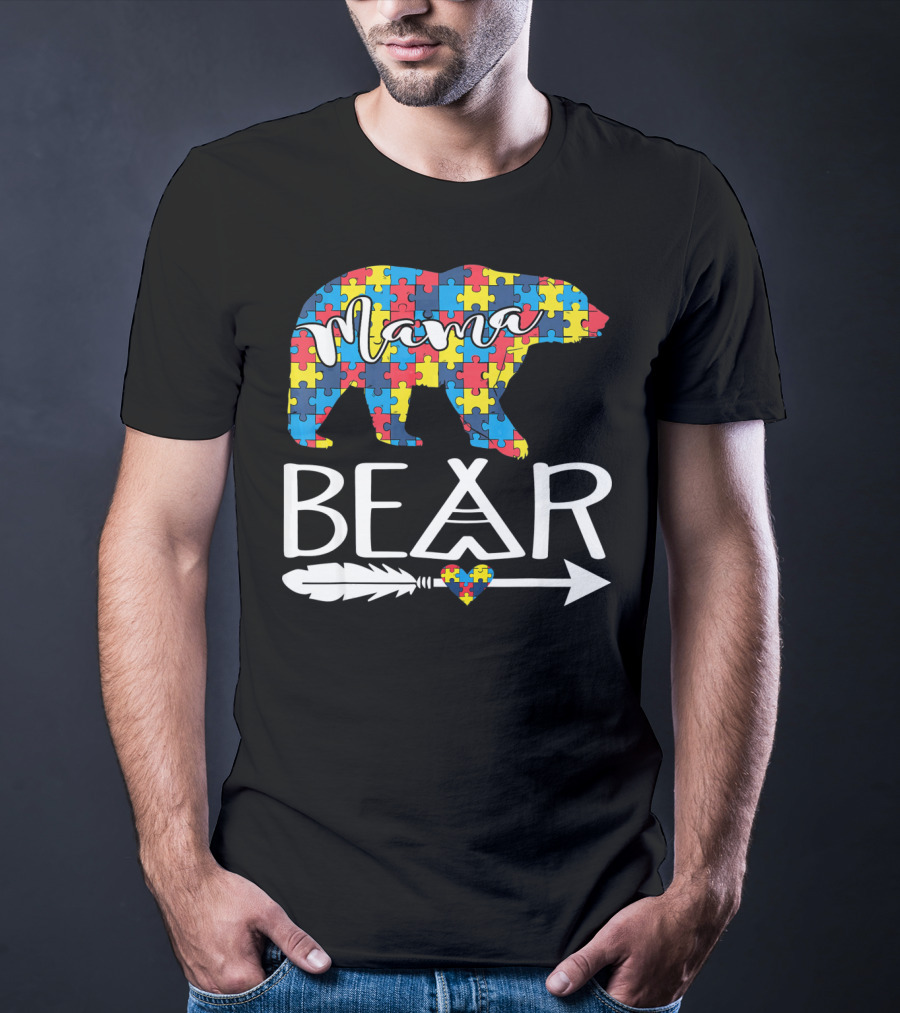 Mama Bear Puzzle Heart Arrow Autism T-Shirt