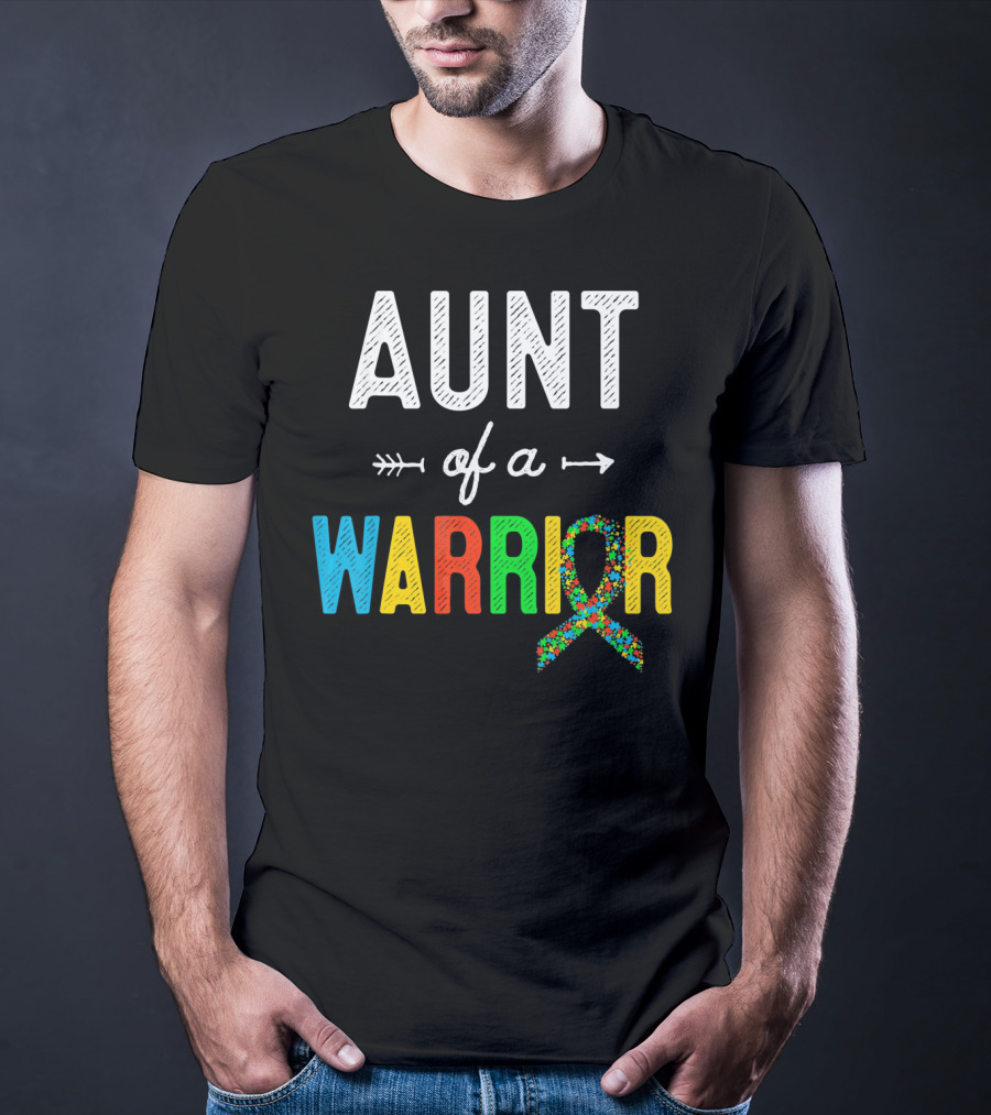Aunt Of A Warrior Autism Awareness Colorful Puzzle T-Shirt