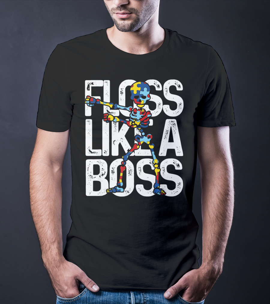 Floss Like A Boss Puzzle Skeleton Autism Awareness T-Shirt