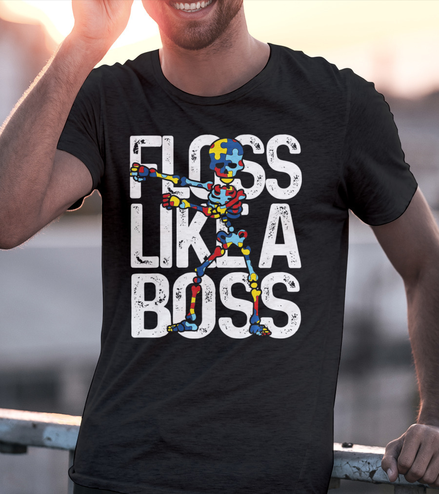 Floss Like A Boss Puzzle Skeleton Autism Awareness T-Shirt