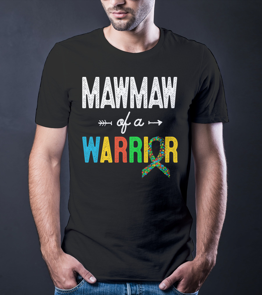 Maw Maw Of A Warrior Autism Awareness Puzzle T-Shirt