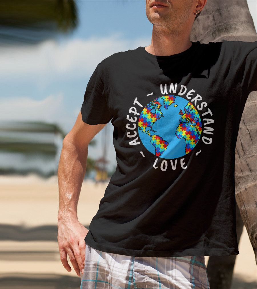 Accept Understand Love Autism Awareness World Puzzle T-Shirt