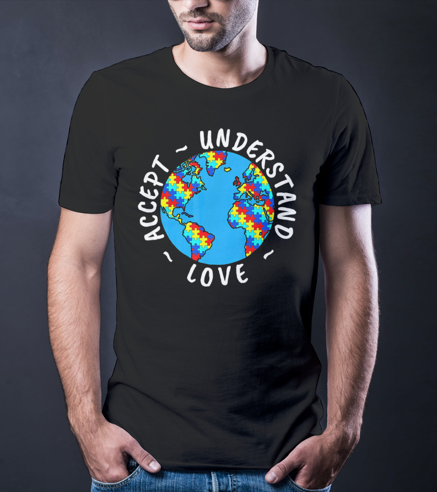 Accept Understand Love Autism Awareness World Puzzle T-Shirt