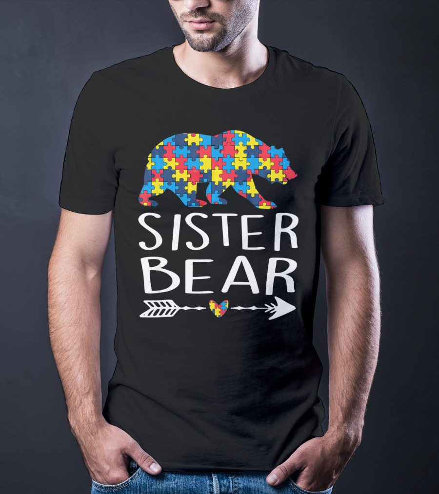 Sister Bear Autism Heart Puzzle Arrow T-Shirt