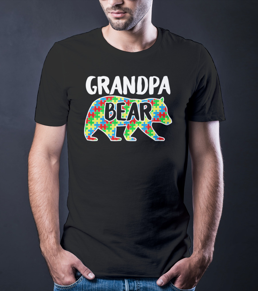 Grandpa Bear Puzzle Autism Awareness Month T-Shirt