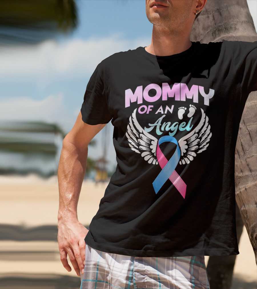 Mommy Of An Angel Miscarriage Awareness Ribbon Wings T-Shirt