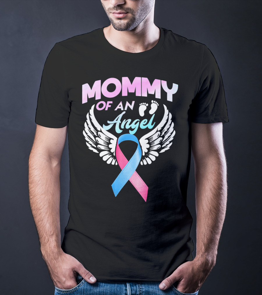 Mommy Of An Angel Miscarriage Awareness Ribbon Wings T-Shirt