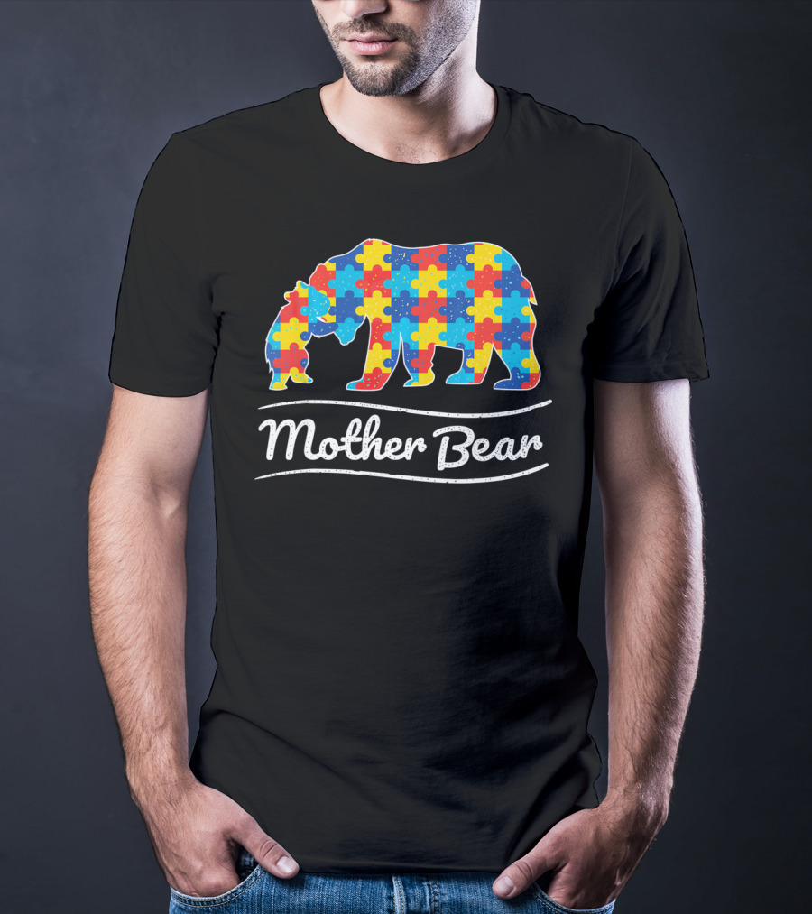 Mother Bear Autism Puzzle Awareness T-Shirt