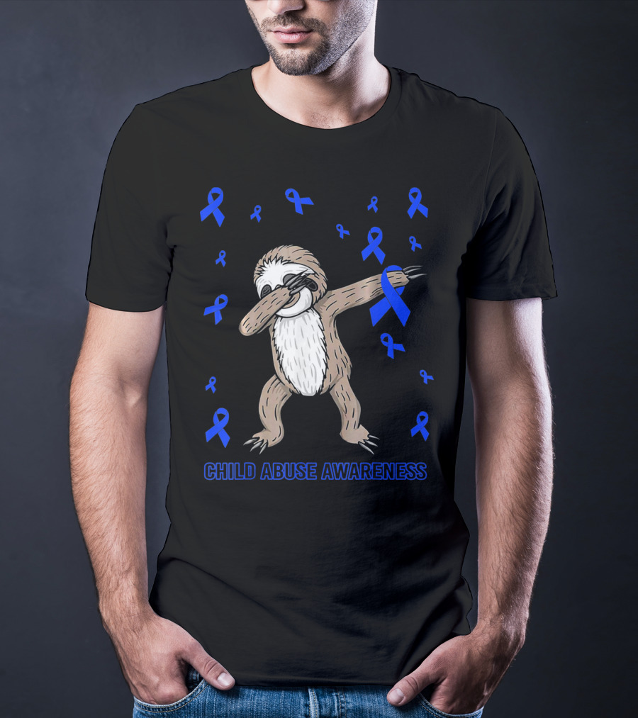 Funny Cute Sloth Dabbing Child Abuse Awareness T-Shirt