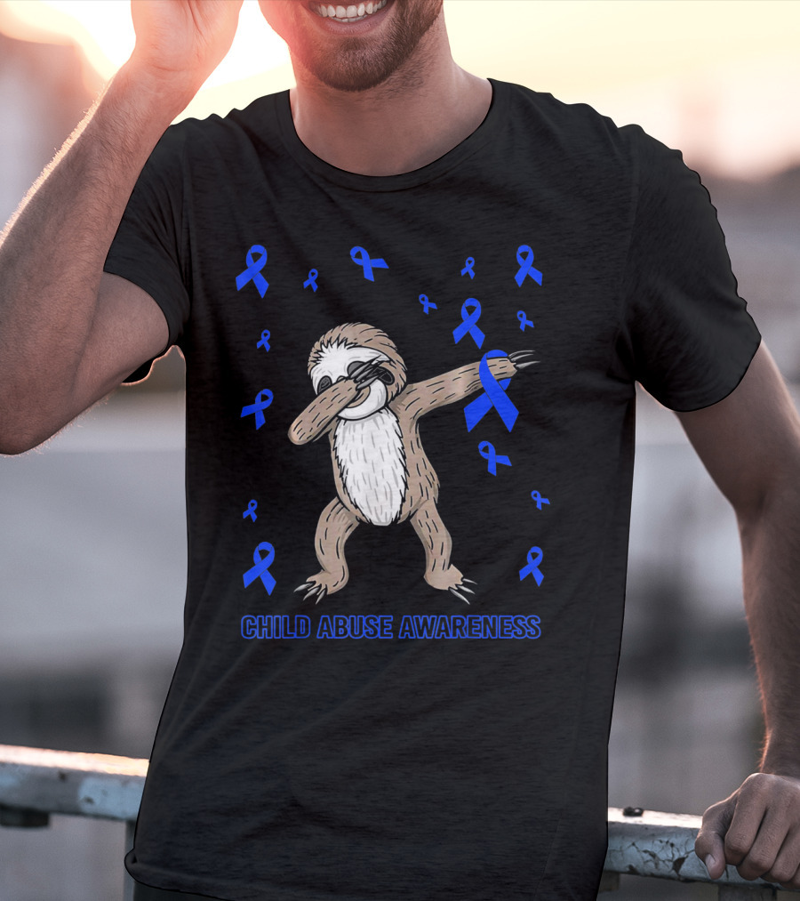 Funny Cute Sloth Dabbing Child Abuse Awareness T-Shirt