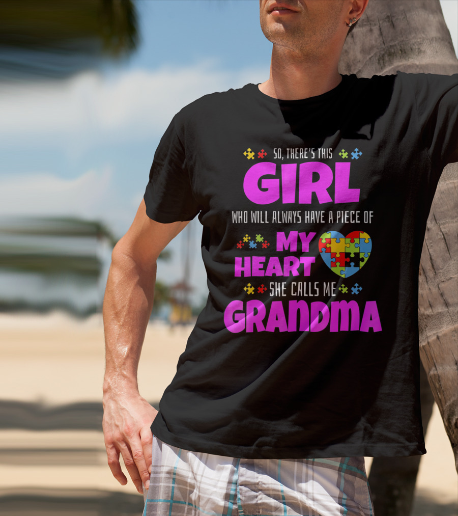 Autism Awareness Puzzle Heart Girl Grandma Love T-Shirt