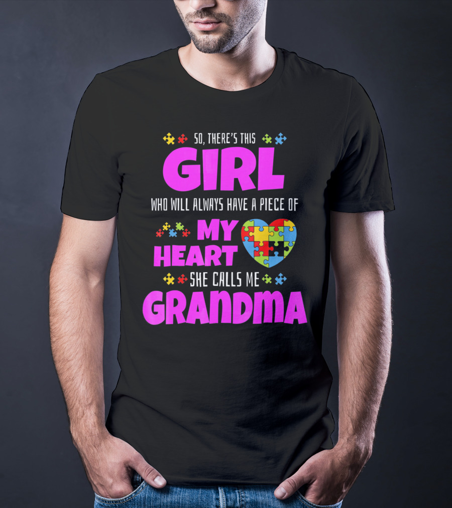 Autism Awareness Puzzle Heart Girl Grandma Love T-Shirt