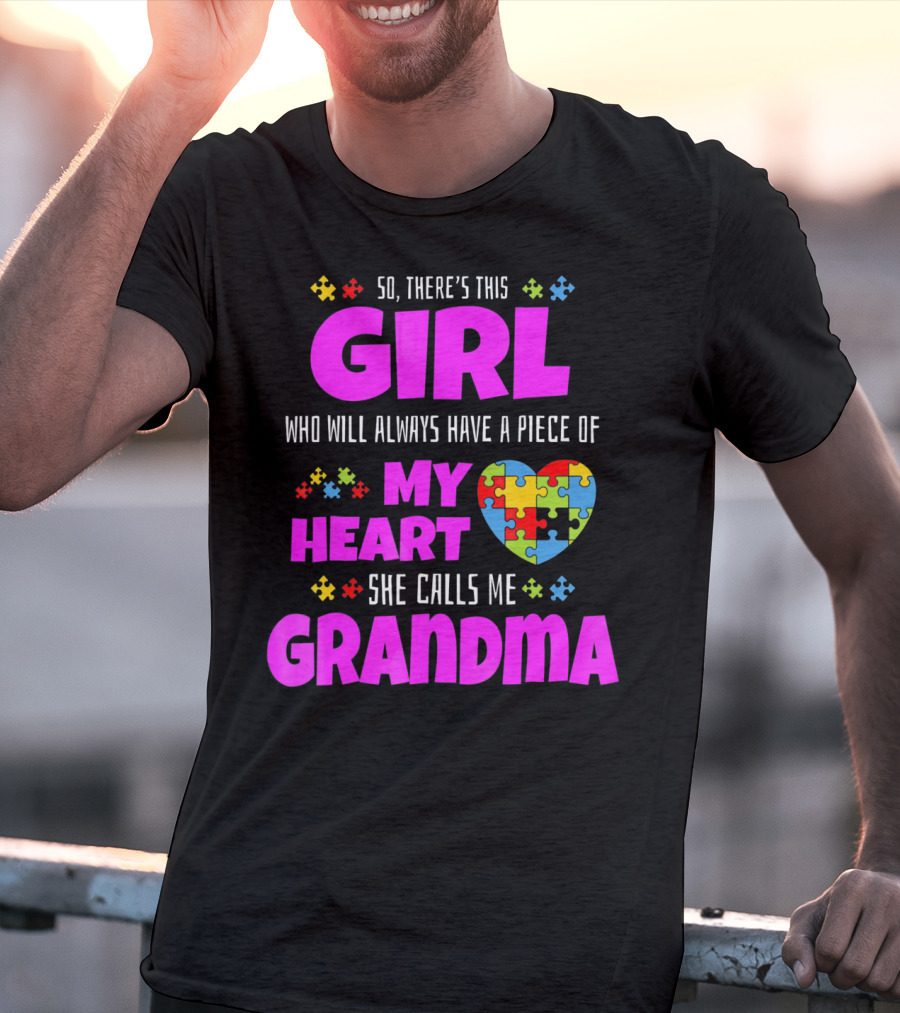 Autism Awareness Puzzle Heart Girl Grandma Love T-Shirt