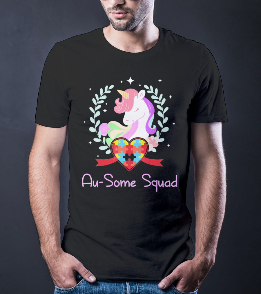 Au Some Squad Autism Awareness Unicorn Puzzle Heart T-Shirt