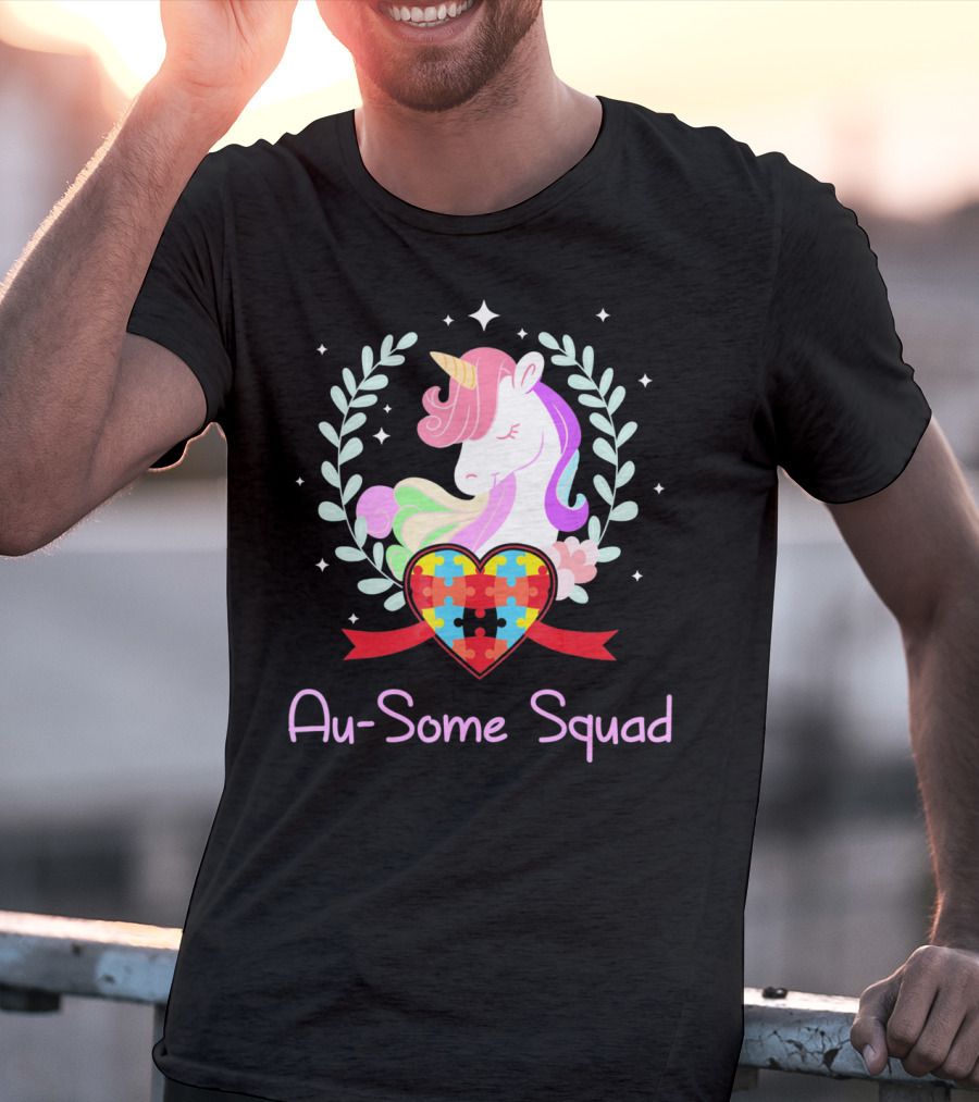 Au Some Squad Autism Awareness Unicorn Puzzle Heart T-Shirt