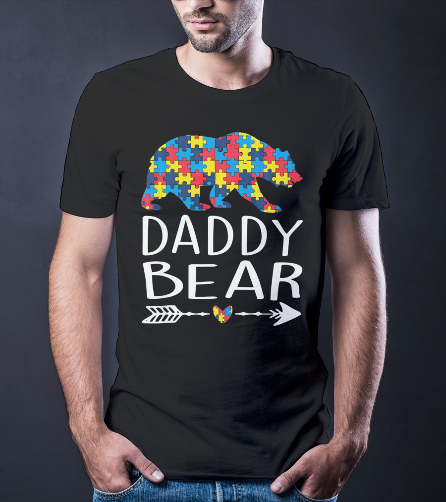 Daddy Bear Puzzle Heart Arrow Autism Aware T-Shirt