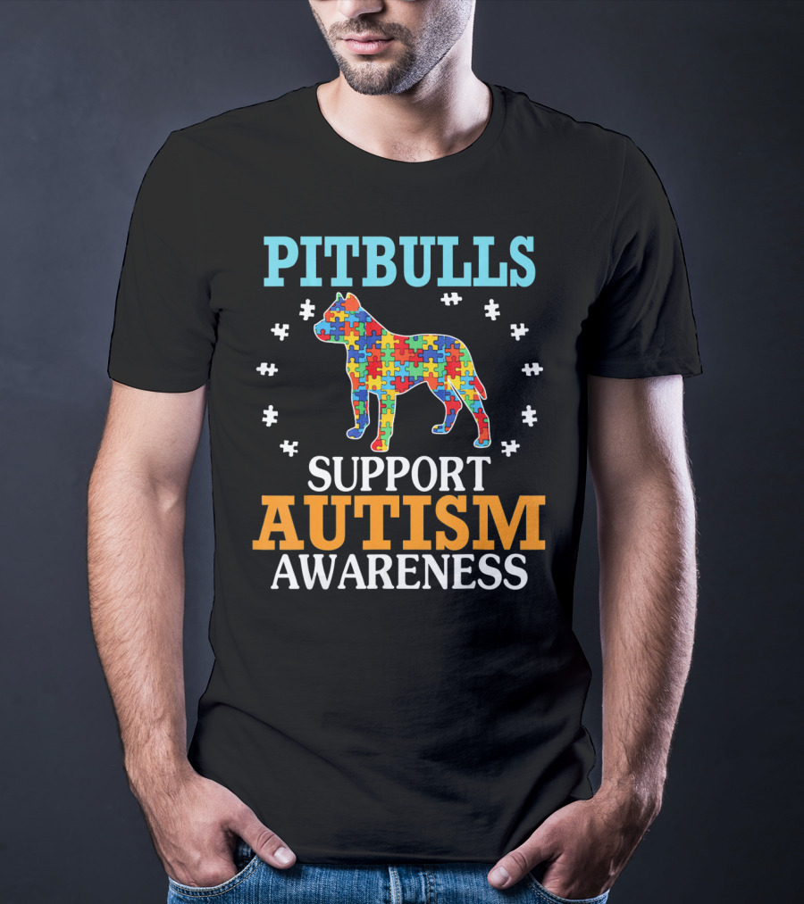 Pitbulls Support Autism Awareness Puzzle Heart T-Shirt