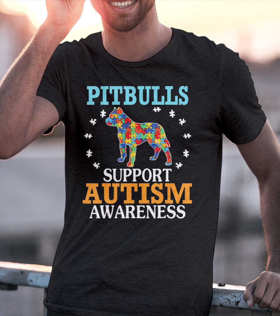 Pitbulls Support Autism Awareness Puzzle Heart T-Shirt