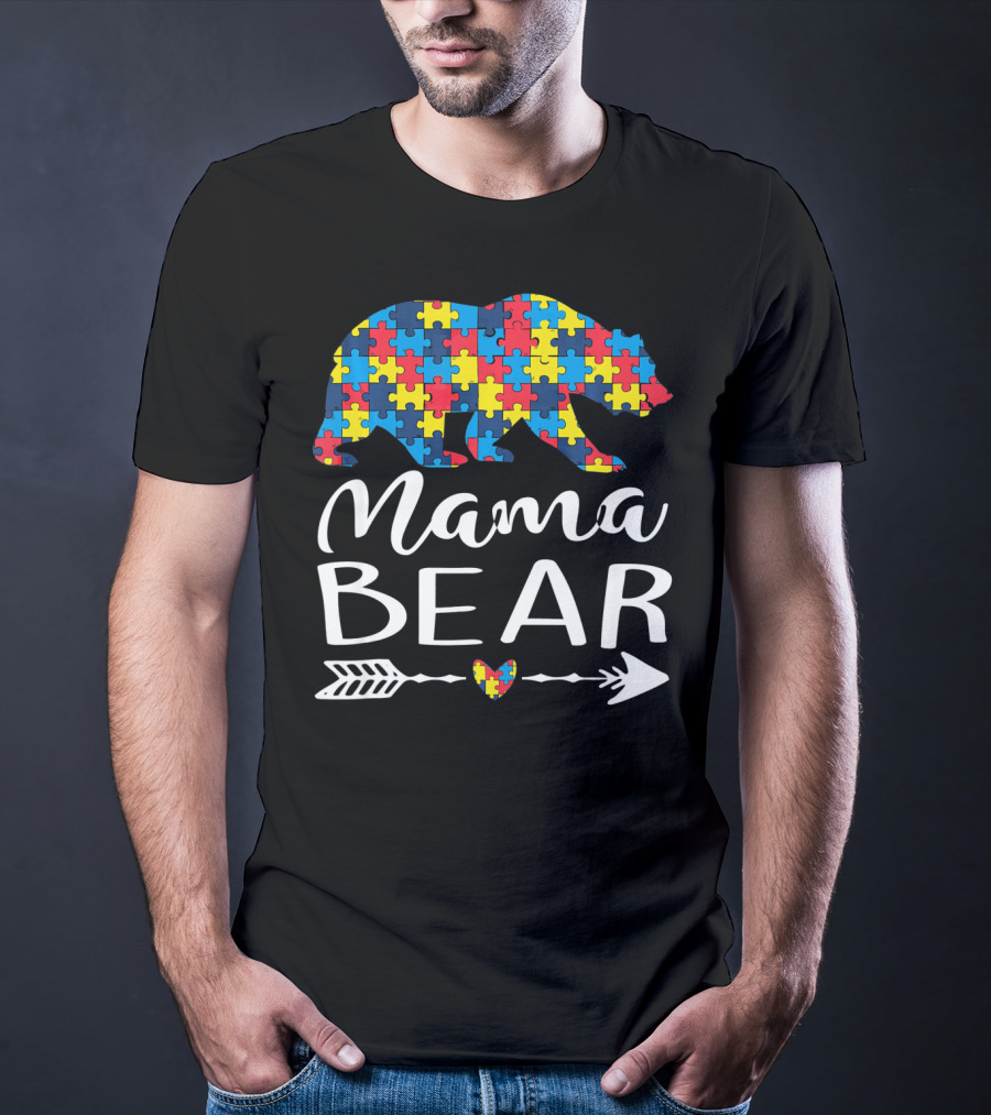 Mama Bear Autism Awareness Puzzle Heart Arrow T-Shirt