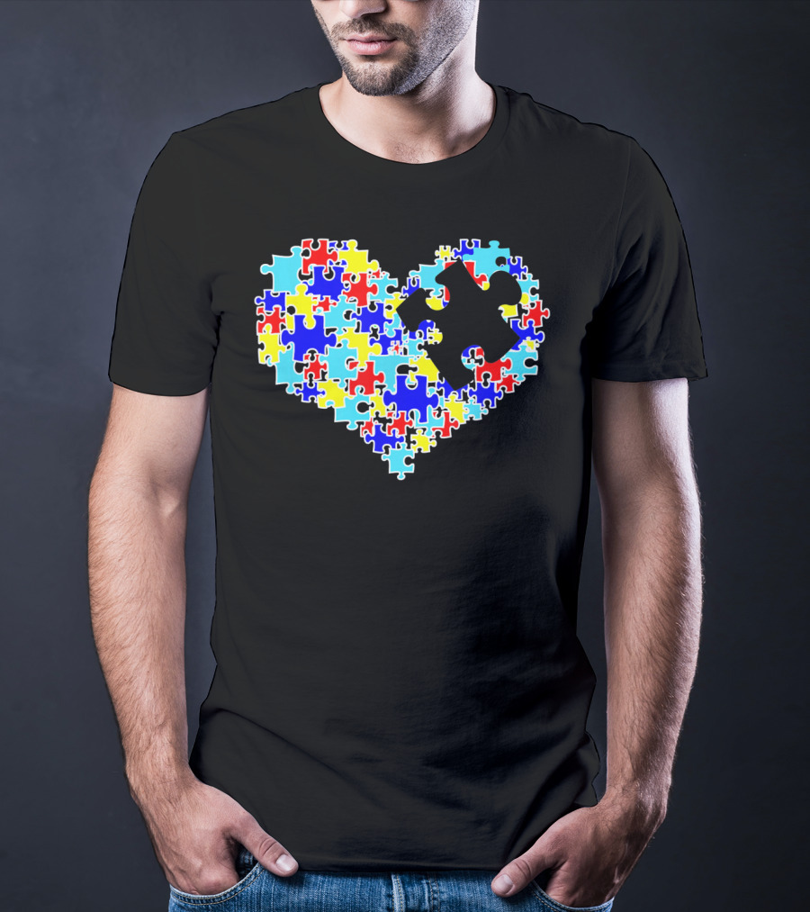 Autism Puzzle Piece Heart Multicolor Symbol For Auti T-Shirt