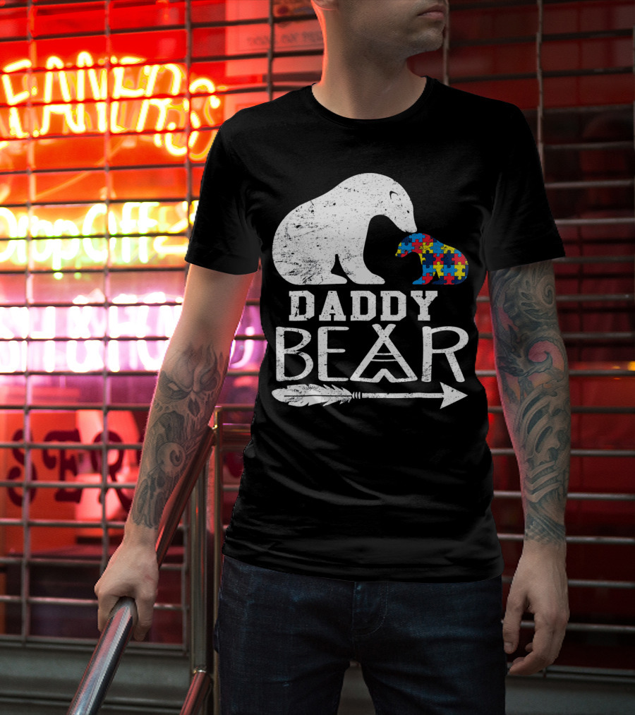Daddy Bear Autism Awareness Puzzle Piece Arrow T-Shirt