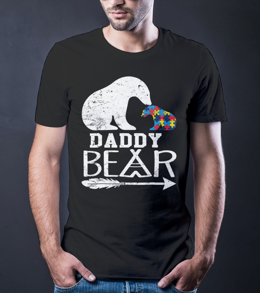 Daddy Bear Autism Awareness Puzzle Piece Arrow T-Shirt