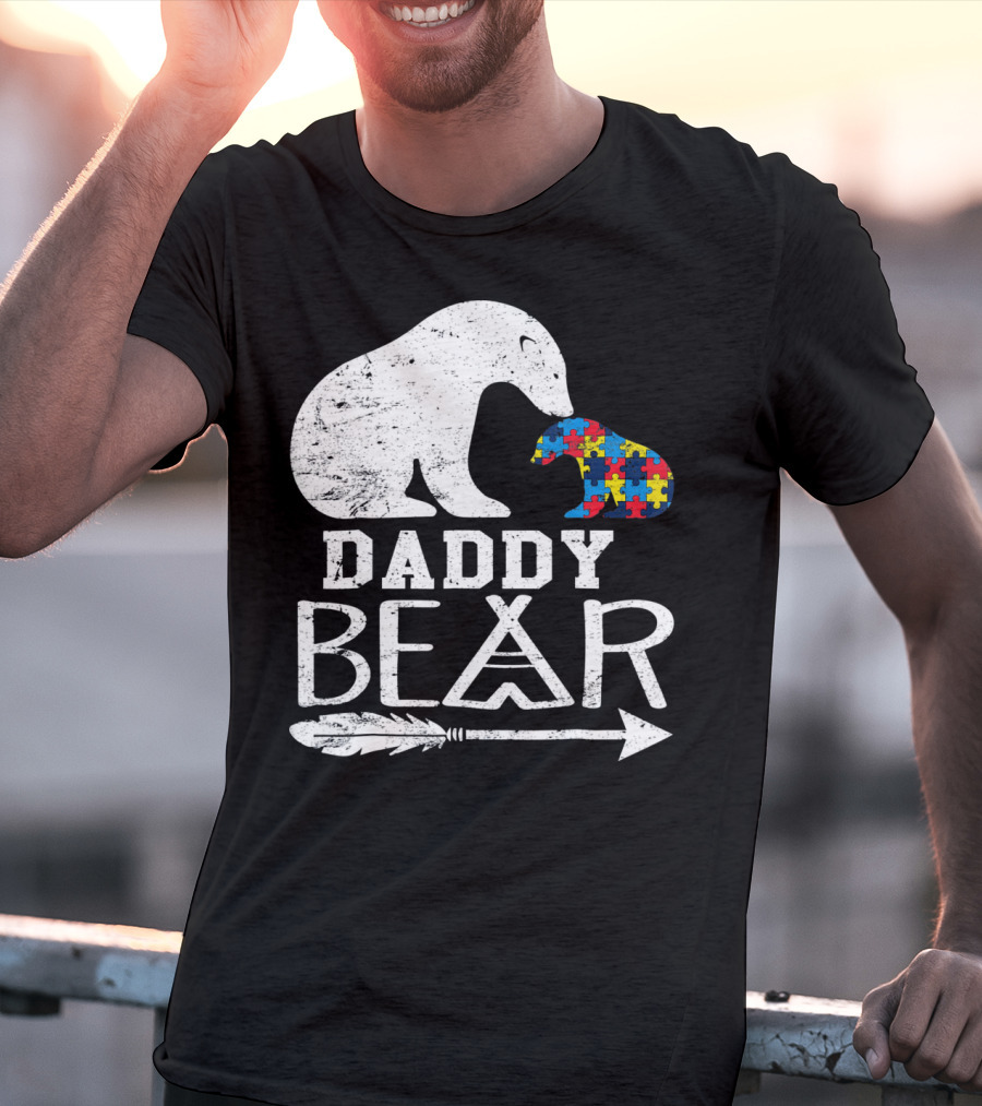 Daddy Bear Autism Awareness Puzzle Piece Arrow T-Shirt