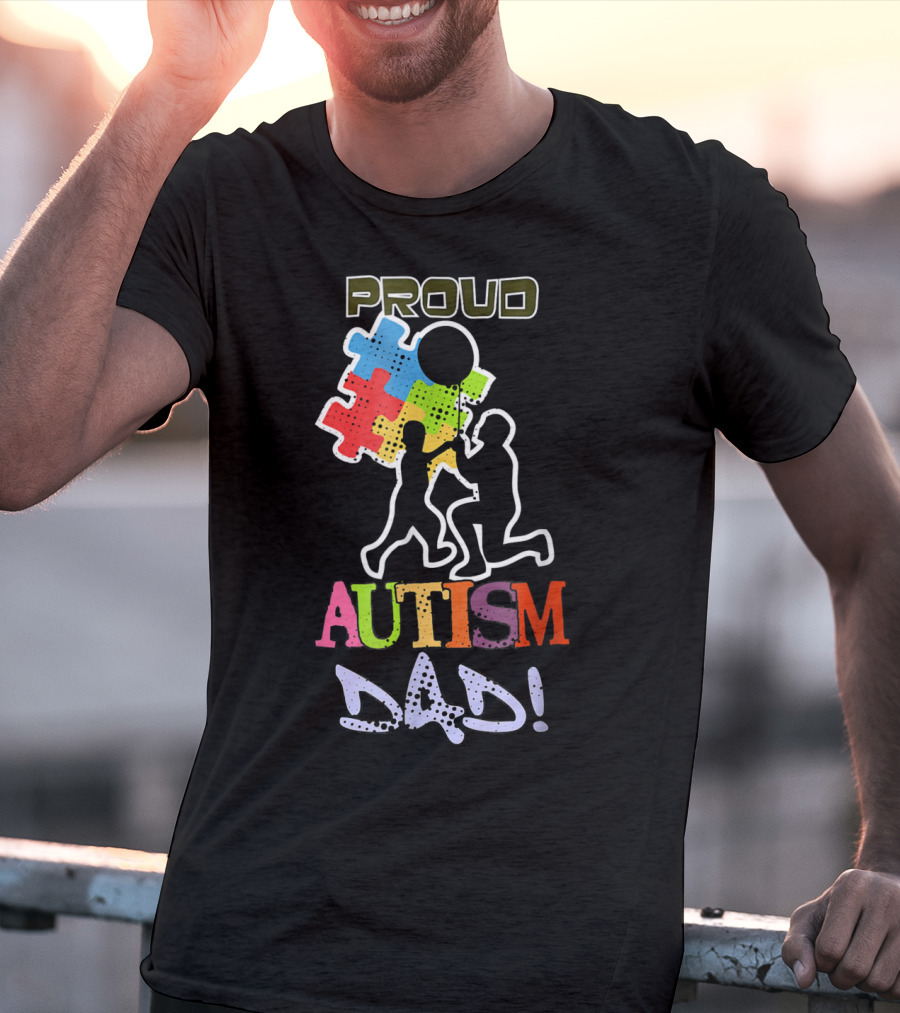 Proud Autism Dad Puzzle Piece Balloon T-Shirt