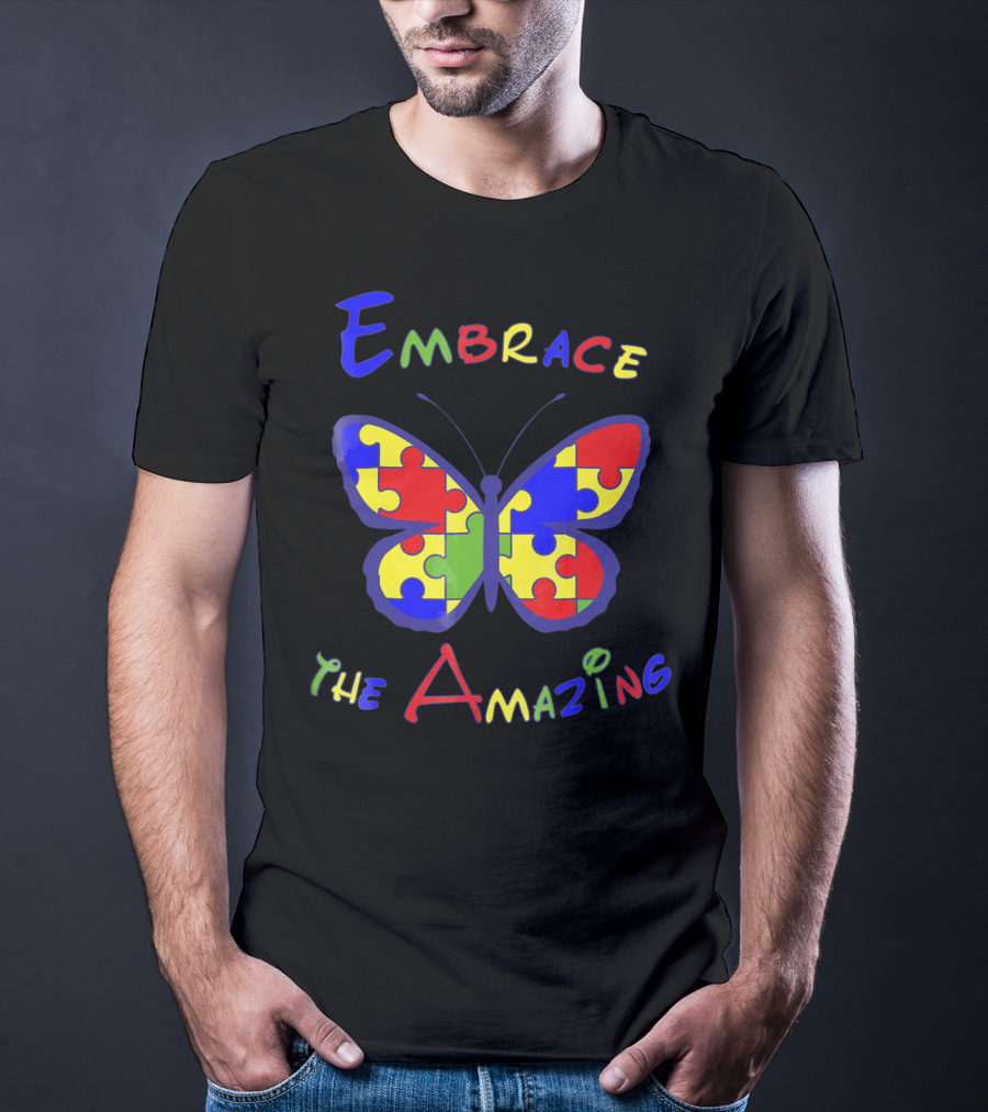 Embrace The Amazing Autism Awareness Puzzle Butterfly T-Shirt