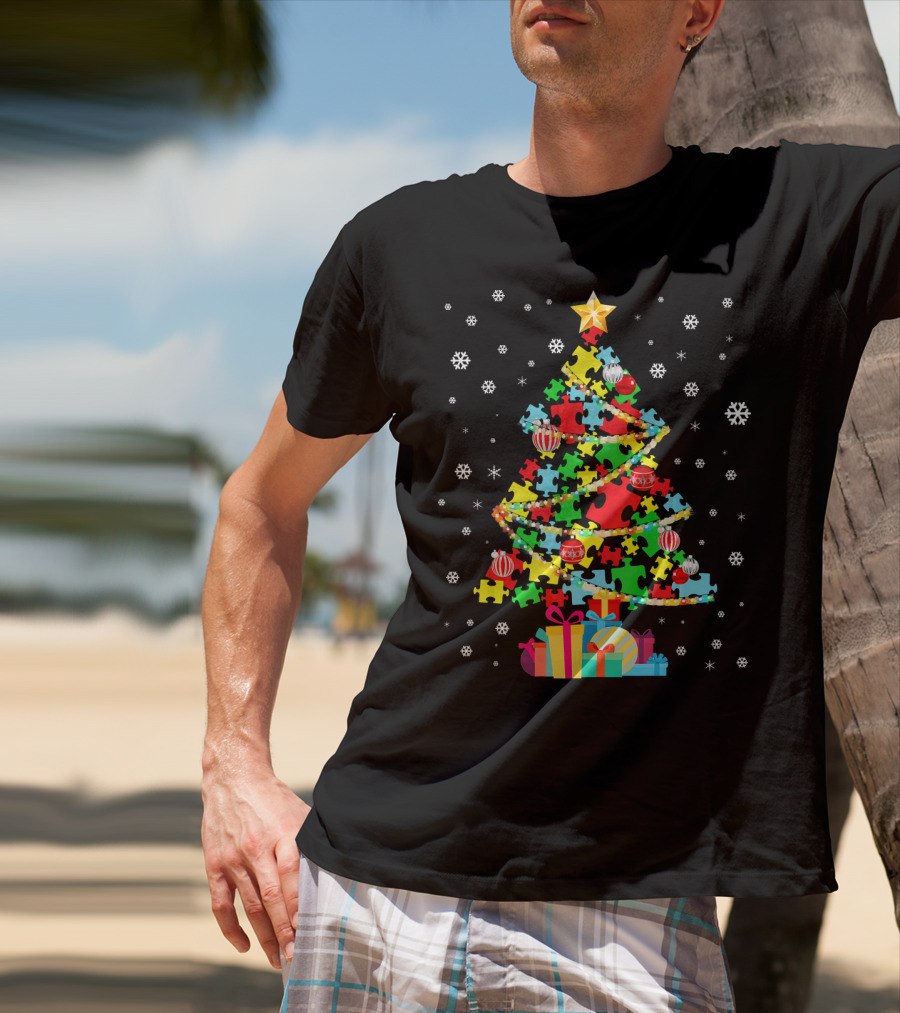 Autism Tree Puzzle Christmas Autism Awareness T-Shirt